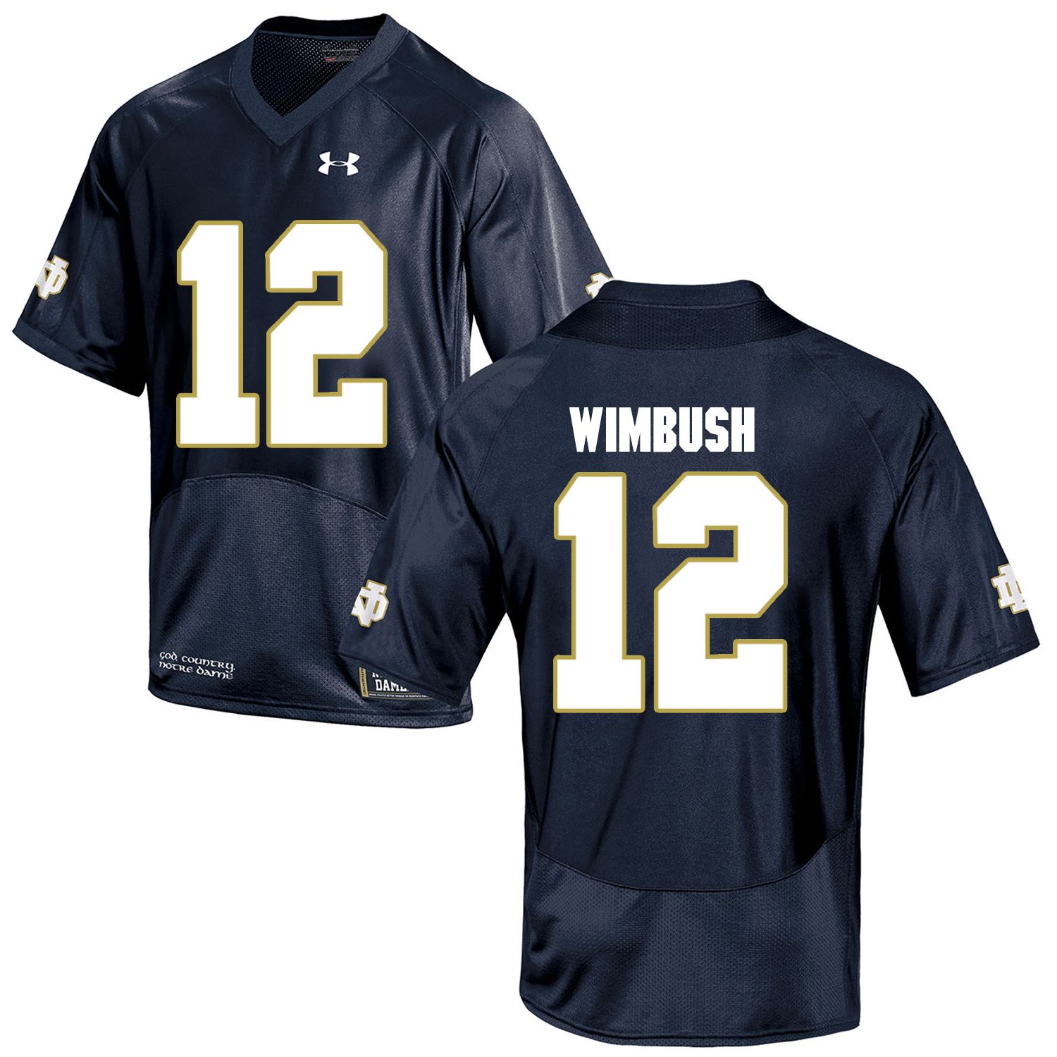 Men Norte Dame Fighting Irish #12 Wimbush Navy Blue Customized NCAA Jerseys->->Custom Jersey